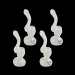 Front view of the Glow in the Dark Glass Bubbler, showcasing its clear glass construction and simple curved design against a black background.