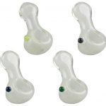 A front view of the Glow Pinch Tip Spoon Hand Pipe, showing the curved glass pipe with a rounded tip against a plain white background.