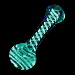 Front view of the Glow in the Dark Swirl Hand Pipe, featuring a swirling, translucent green glass design against a black background.