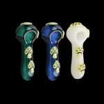 Front view of the Glow in the Dark Mushroom Spoon Pipe, featuring a dark glass bowl with glowing mushroom detailing.