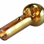 A close-up, angled view of the Gold Fumed Hand Pipe, showcasing its smooth glass form and subtle golden sheen.