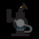 A three-quarter view of the Orbit Mini Rig 4-Piece Kit, featuring a small, clear glass water pipe with a unique design.