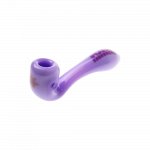 A close-up, angled view of the "Puff Puff Pass "Granddaddy Purple" Strain Pipe, showcasing its purple glass construction.