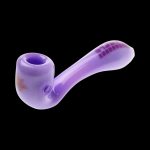 A side view of the “Puff Puff Pass” “Granddaddy Purple” Strain Pipe, showcasing its purple glass construction.