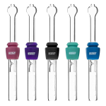 A close-up, angled view of the GRAV® Sliding Glass Blunt, showcasing its clear glass construction and cylindrical shape.