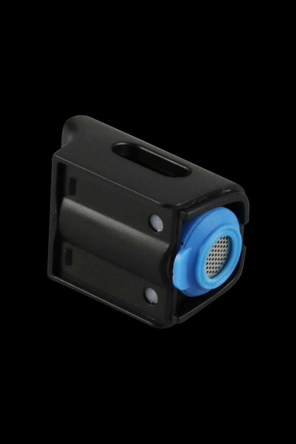 A close-up, angled view of the Pulsar Shift Multi-Purpose Vaporizer, featuring a dark body and a blue mouthpiece.