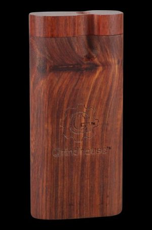 A close-up, angled view of the Pulsar Straight Wood Dugout in rosewood, showcasing its smooth grain and rectangular form.