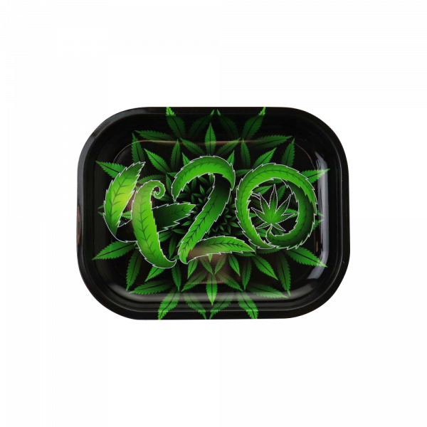 Top-down view of the Puff Puff Pass 420 Rolling Tray, featuring a black background and minimalist design.