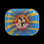 A colorful, square metal rolling tray featuring Jay and Silent Bob from the movie *Clerks*, labeled "Secret Stash".