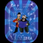 Cartoon rolling tray featuring two animated characters plotting with lightbulbs and question marks surrounding them, with the word “IDEA” at the bottom.