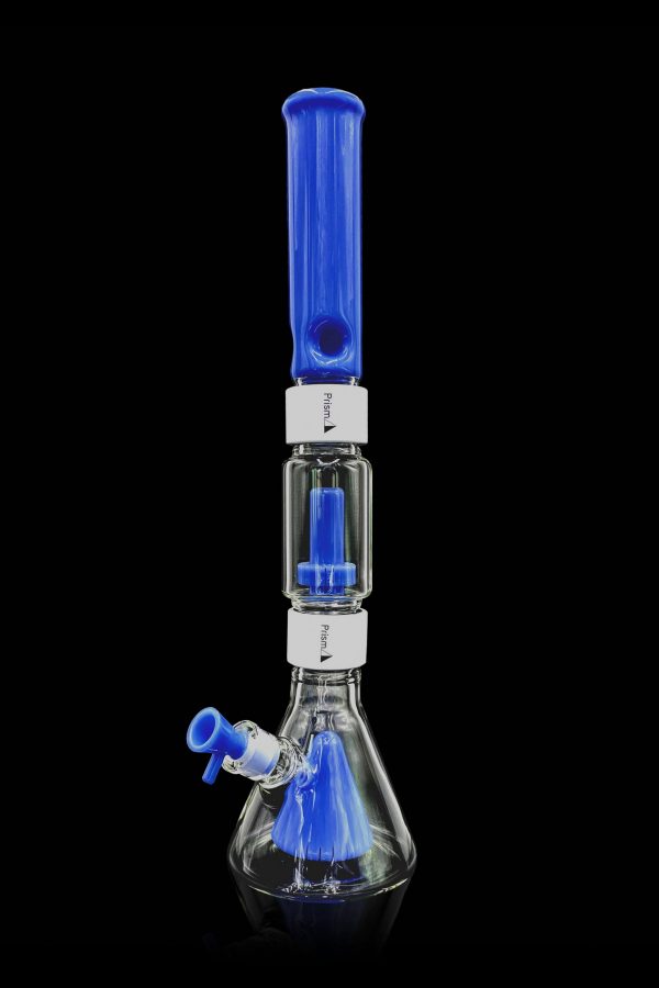 Blue glass bong with ice catcher and diffused downstem.