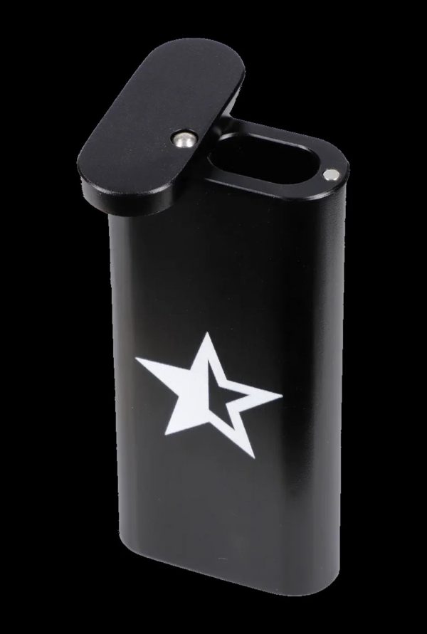 Black butane lighter with a white five-pointed star design.