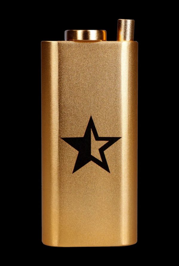 Gold lighter with a black star emblem.