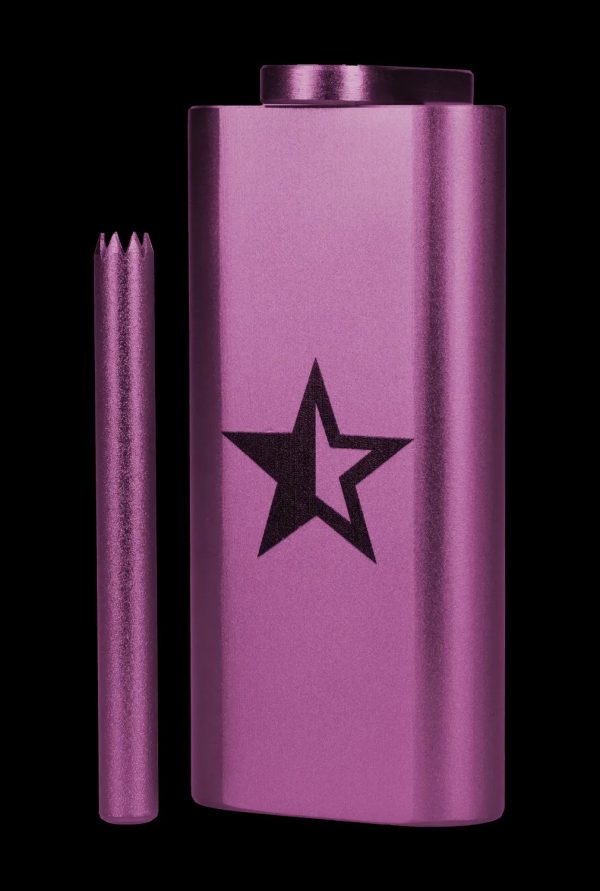 Pink metal dugout one-hitter with a five-pointed star logo.