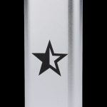 Silver cannabis storage tube with a black star emblem.