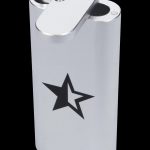 Silver lighter with a black star logo, likely used for cannabis consumption.