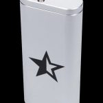 Silver butane lighter with a black star emblem.