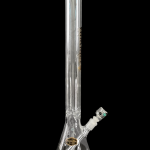 Clear glass bong with green accents, isolated on a black background.