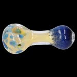 Glass pipe with blue and yellow galaxy-inspired swirls.