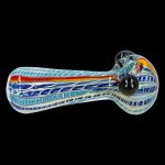 Hand pipe with colorful glass swirls.