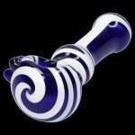 Blue glass pipe with white spiral pattern.