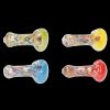 Four colorful glass smoking pipes against a black background.