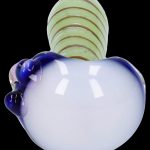 Blue and green glass dab rig against a black background.