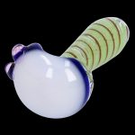 Glass pipe with iridescent blue and green swirls.