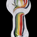 Clear glass pipe with colorful stripes.