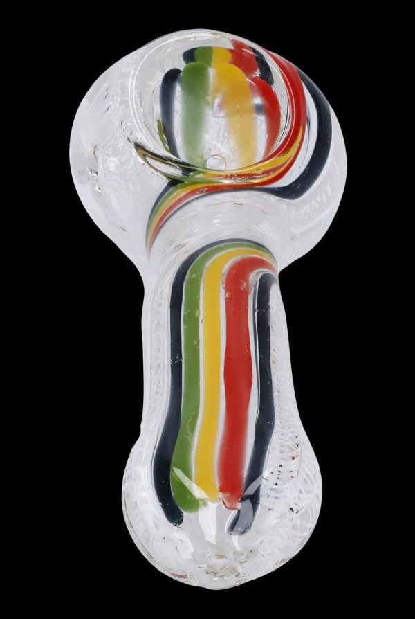 Clear glass pipe with colorful stripes.