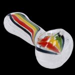 Clear glass pipe with red, yellow, and green swirls.
