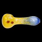 Glass pipe with yellow and blue gradient, studio shot.