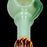 Green glass pipe with a colorful marbled base.