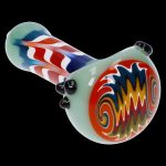 Colorful glass pipe for smoking cannabis, isolated on a black background.