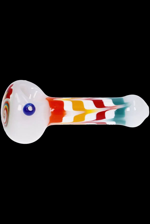 Colorful glass smoking pipe on a black background.