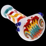 Colorful glass pipe with blue accent bubbles.