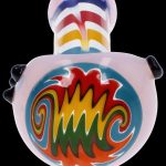 Hand-blown glass bubbler with psychedelic swirl design.