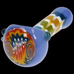 Hand pipe with colorful glass swirls.