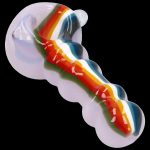 Glass cannabis pipe with colorful swirls.