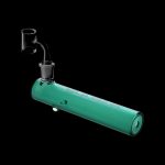 Green glass oil rig with a quartz banger.