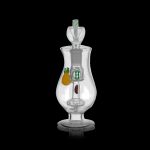 Clear glass water pipe with a pumpkin and leaf design, featuring a branded “H” logo.