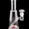 Clear glass water pipe (bong) with a maple leaf design in the base and a detachable glass bowl.