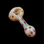 Hand pipe with speckled blue and red glass.