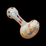 Hand-blown glass bubbler with speckled iridescent finish.