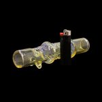 Glass cannabis pipe and lighter on a black background.
