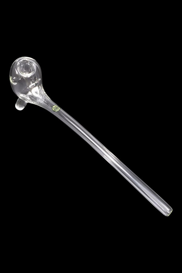 Clear glass pipe for smoking, isolated on a black background.