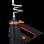 Front view of the Storz & Bickel Plenty Vaporizer with a black housing and coiled silver tubing extending from the top.
