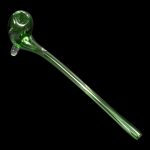Green glass cannabis oil burner pipe against a black background.