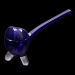 Blue glass cannabis oil rig with three clear feet.