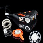 A front view of the Storz & Bickel Plenty Vaporizer with a coiled hose connected, set against a dark background.